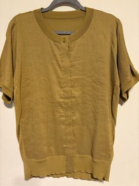 COS Olive-Green Short Sleeve Button-Neck Shirt